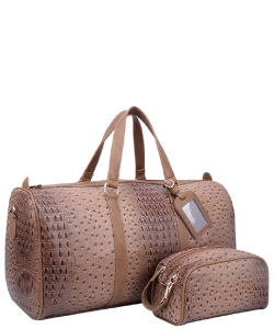 2-in-1 Ostrich Croc Duffle Overnight Bag OS1100 STONE